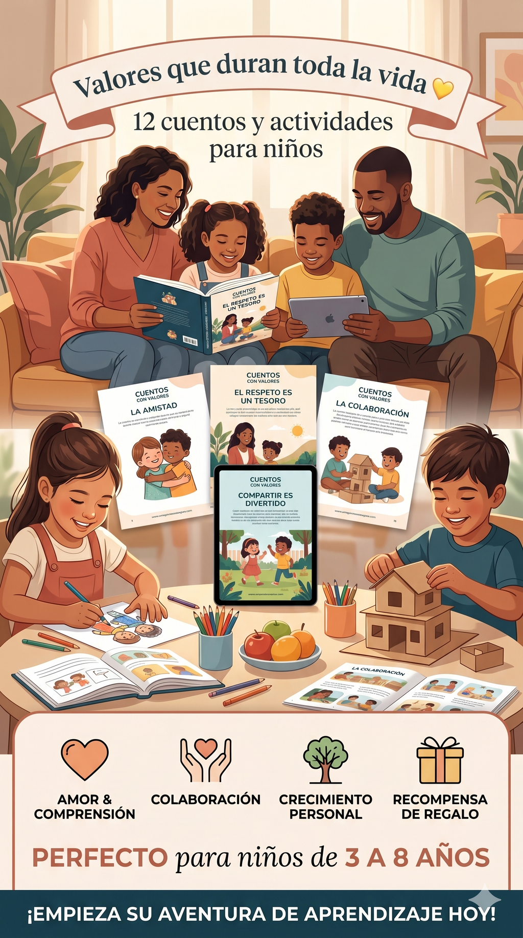 Cuentos con Valores para Niños | Para Padres y Profesores — 12 Historias + Colorear